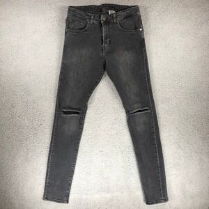 H&M Mens Super Skinny Low Waist Distressed Ripped Knee Jeans Faded Black 32x32